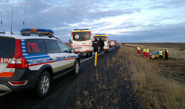 Rann út af í hálku á Sandgerðisvegi