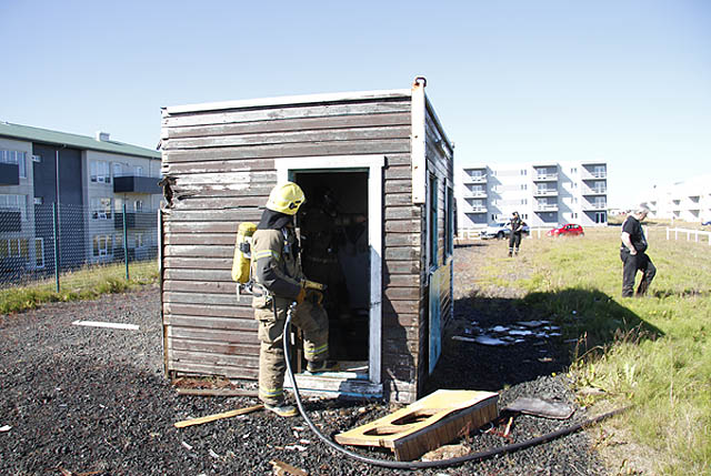 Kviknaði í gömlu blaðamannastúkunni