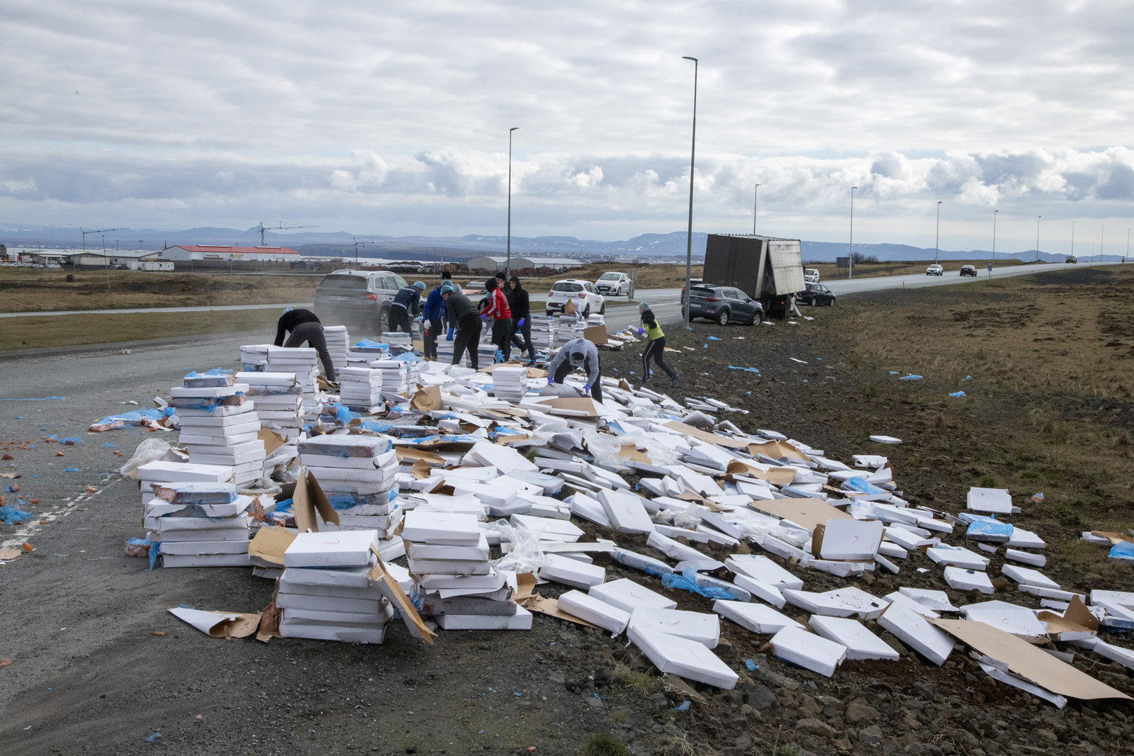  Frosinn fiskur rann úr flutningabíl