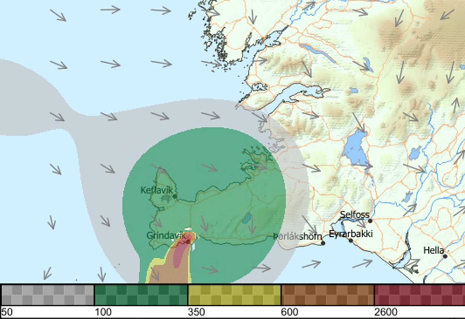 Gasmengunar verður víða vart í dag