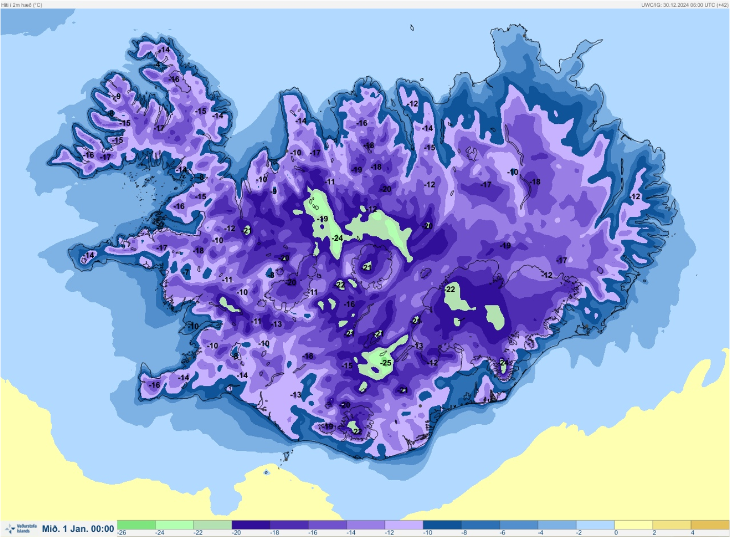 Áramót með vetrarbrag - kalt og víða lítill vindur