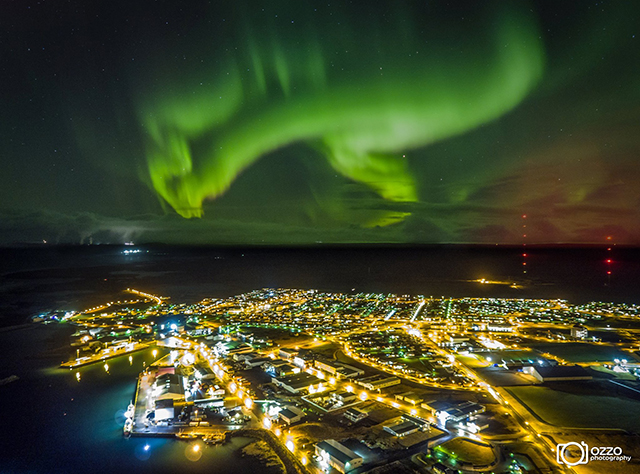 Norðurljósaloftmynd af Grindavík vekur athygli