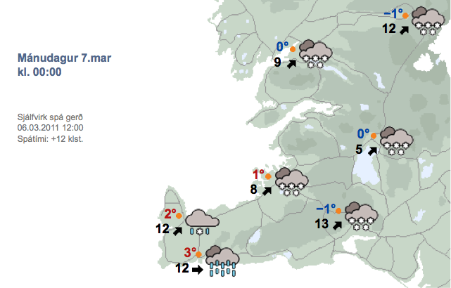 Hvassviðri í dag og él