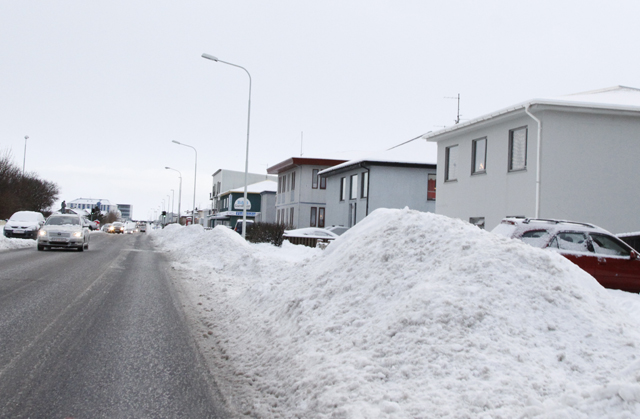 Ók upp í snjóruðning og valt