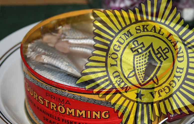 Löggan gúffar í sig Surströmming í beinni útsendingu