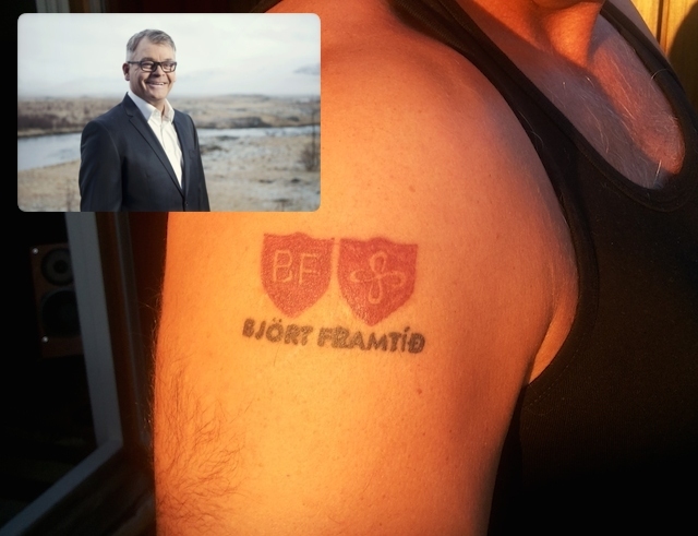 Lét húðflúra á sig merki Bjartrar framtíðar