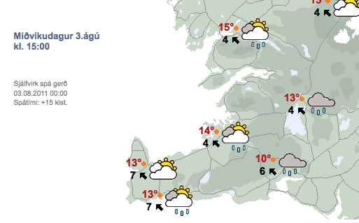 Rigning með köflum í dag