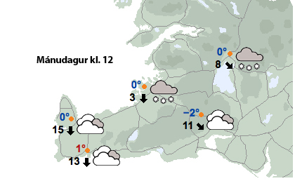 Snýst í hæga suðvestanátt á morgun