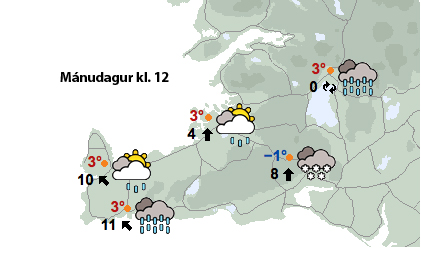 Austlægar áttir með vætu