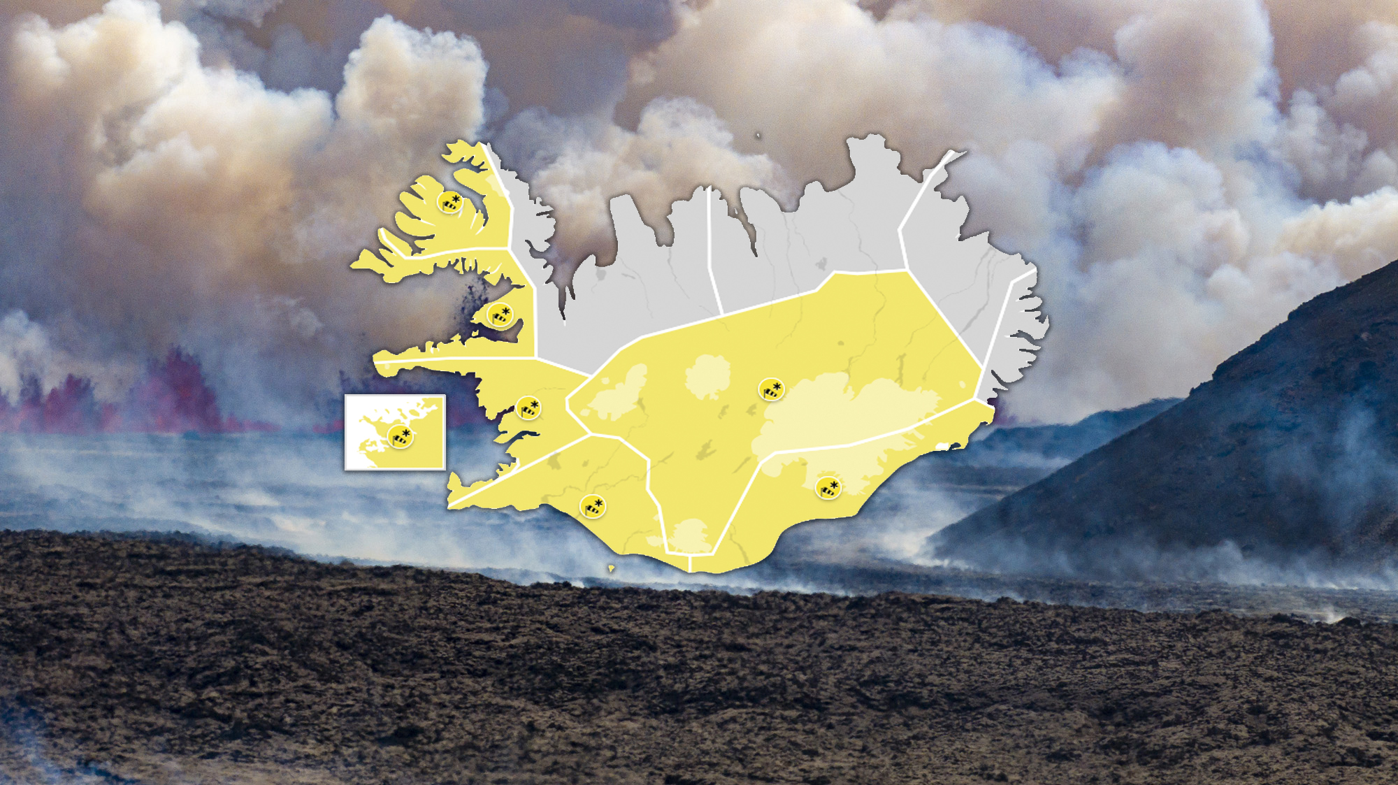 Lítil breyting á hegðun eldgossins – veðurviðvörun