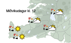 Bjartviðri í dag, þykknar upp á morgun