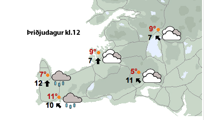 Rigning og hlýindi næstu daga