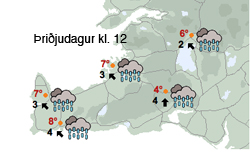Hvessir í kvöld með rigningu