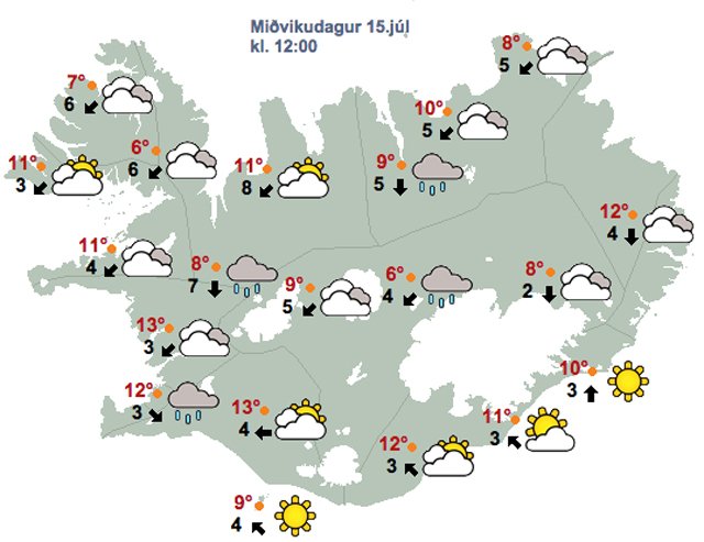 Rigning eða súld næstu daga