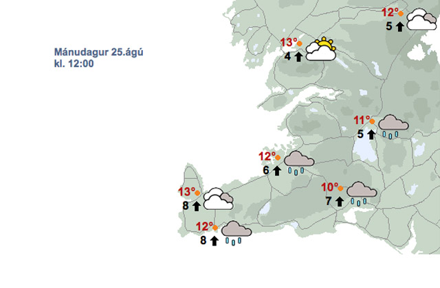 Rigning með köflum í dag